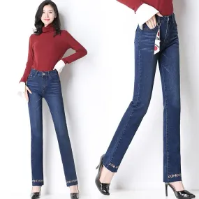 Autumn Casual Women's Slim Hole Straight Stretch Skinny Pencil Jeans Pants