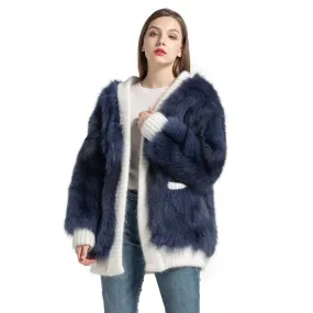 Autumn Winter Warm Style Women's Solid Real Fox Fur Coats & Jackets