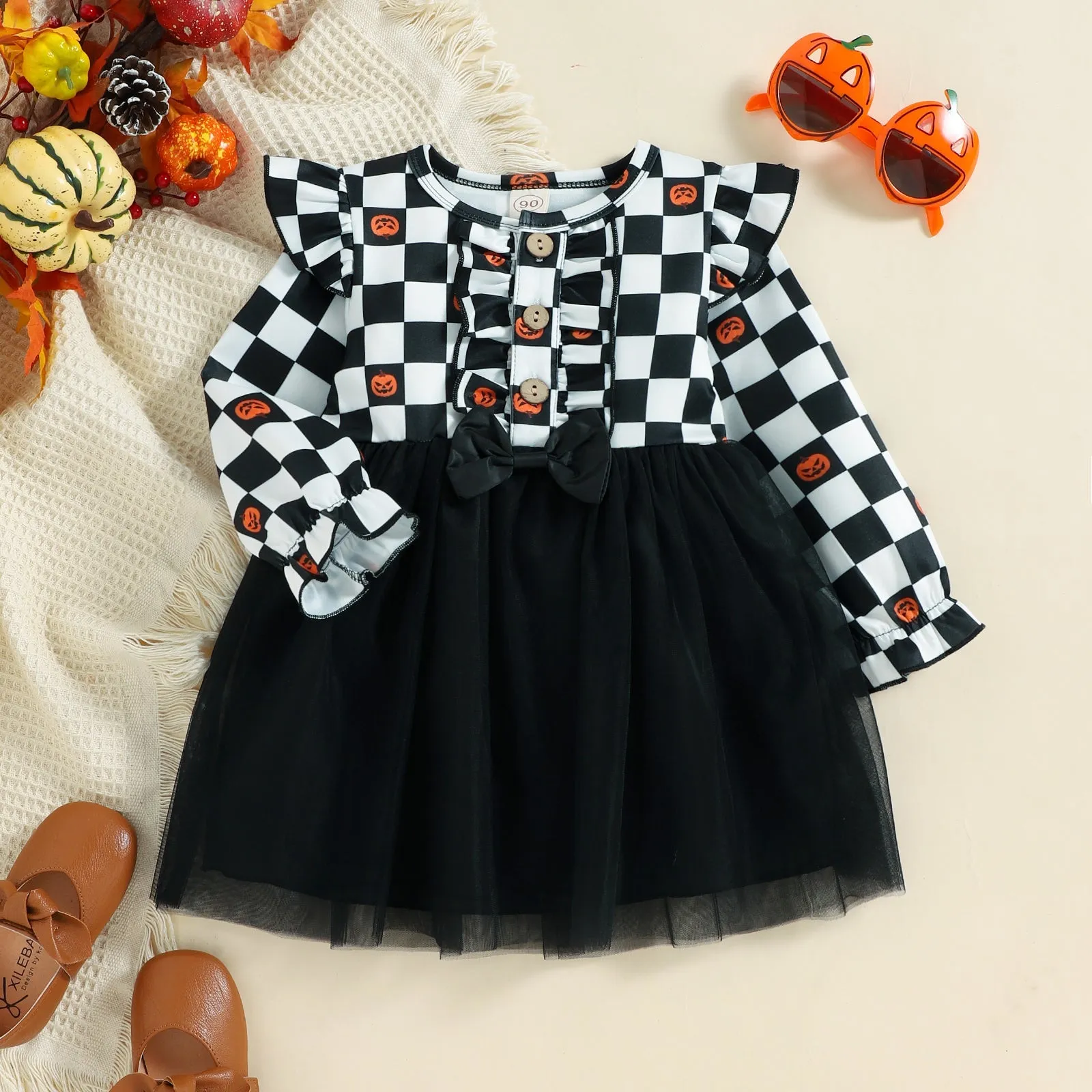 Baby Lattice Pumpkin Mesh Dress