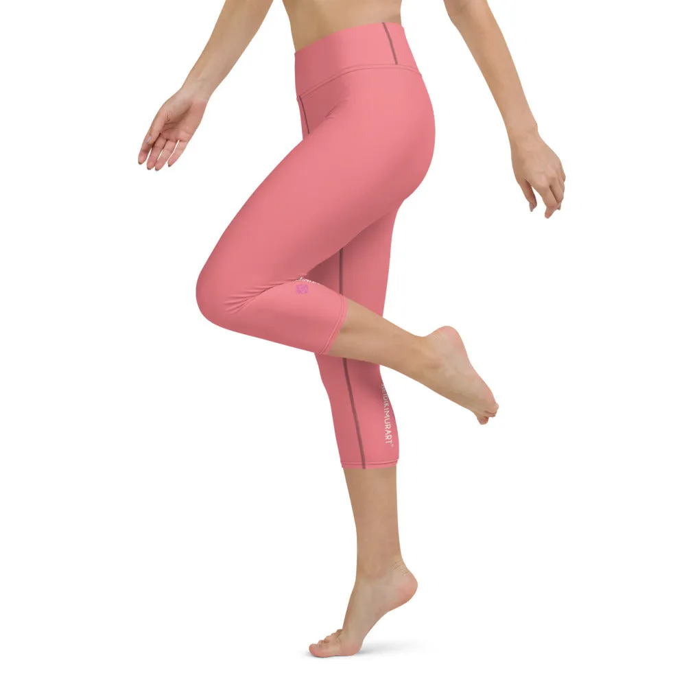 Baby Pink Yoga Capri Leggings, Best Pastel Pink Women's Capris Tights-Made in USA/EU/MX