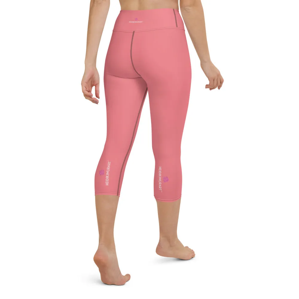 Baby Pink Yoga Capri Leggings, Best Pastel Pink Women's Capris Tights-Made in USA/EU/MX