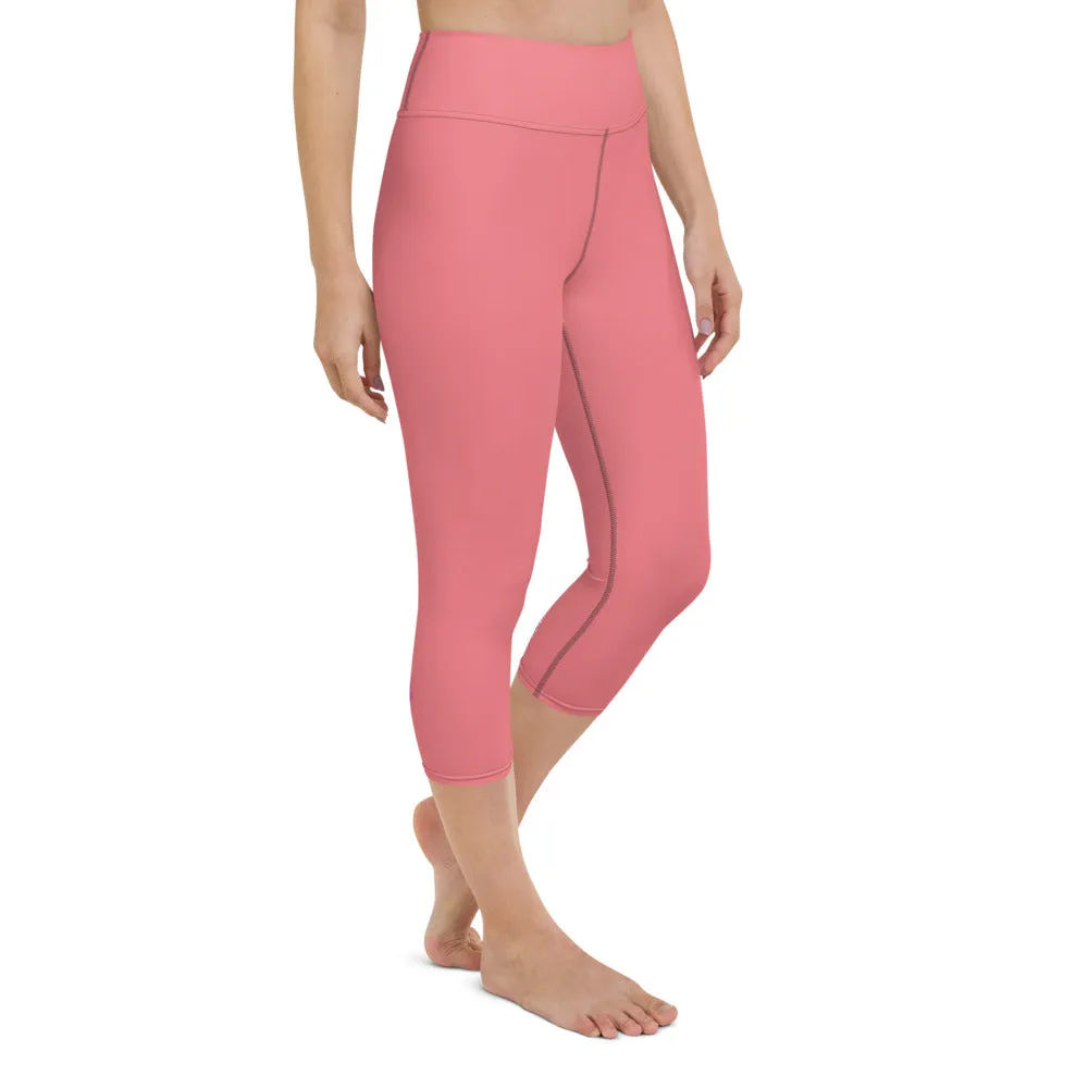 Baby Pink Yoga Capri Leggings, Best Pastel Pink Women's Capris Tights-Made in USA/EU/MX