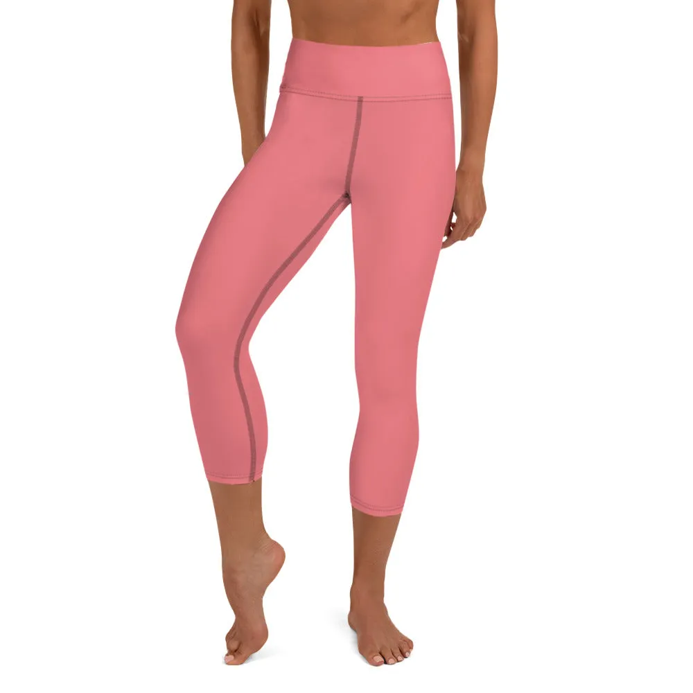 Baby Pink Yoga Capri Leggings, Best Pastel Pink Women's Capris Tights-Made in USA/EU/MX