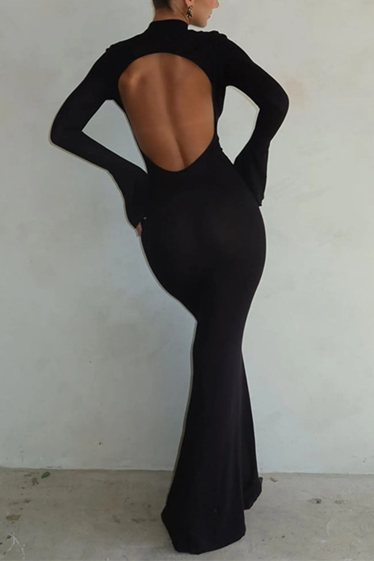 Backless Mock Neck Bodycon Maxi Dress