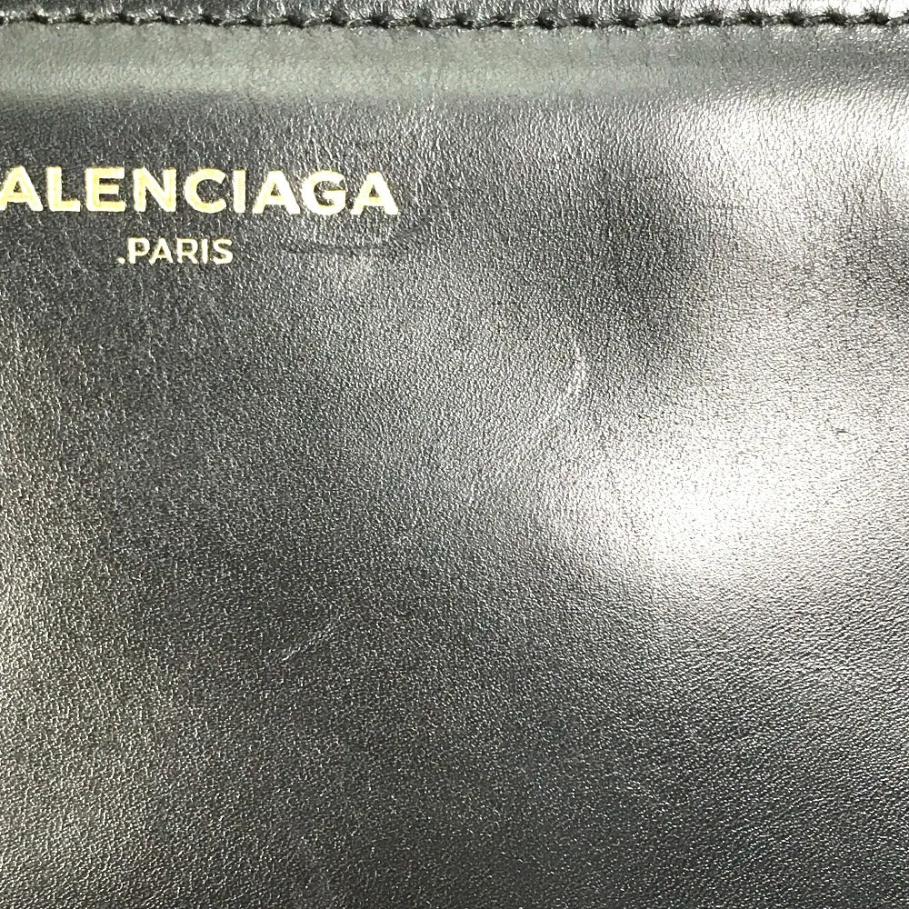 BALENCIAGA Clutch bag 347238 Leather, Mouton Black White logo Women Used Authentic