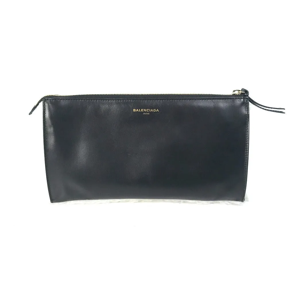 BALENCIAGA Clutch bag 347238 Leather, Mouton Black White logo Women Used Authentic