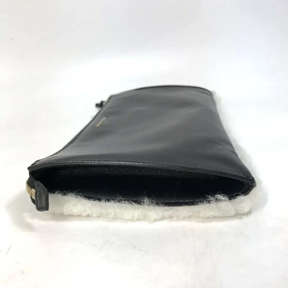 BALENCIAGA Clutch bag 347238 Leather, Mouton Black White logo Women Used Authentic