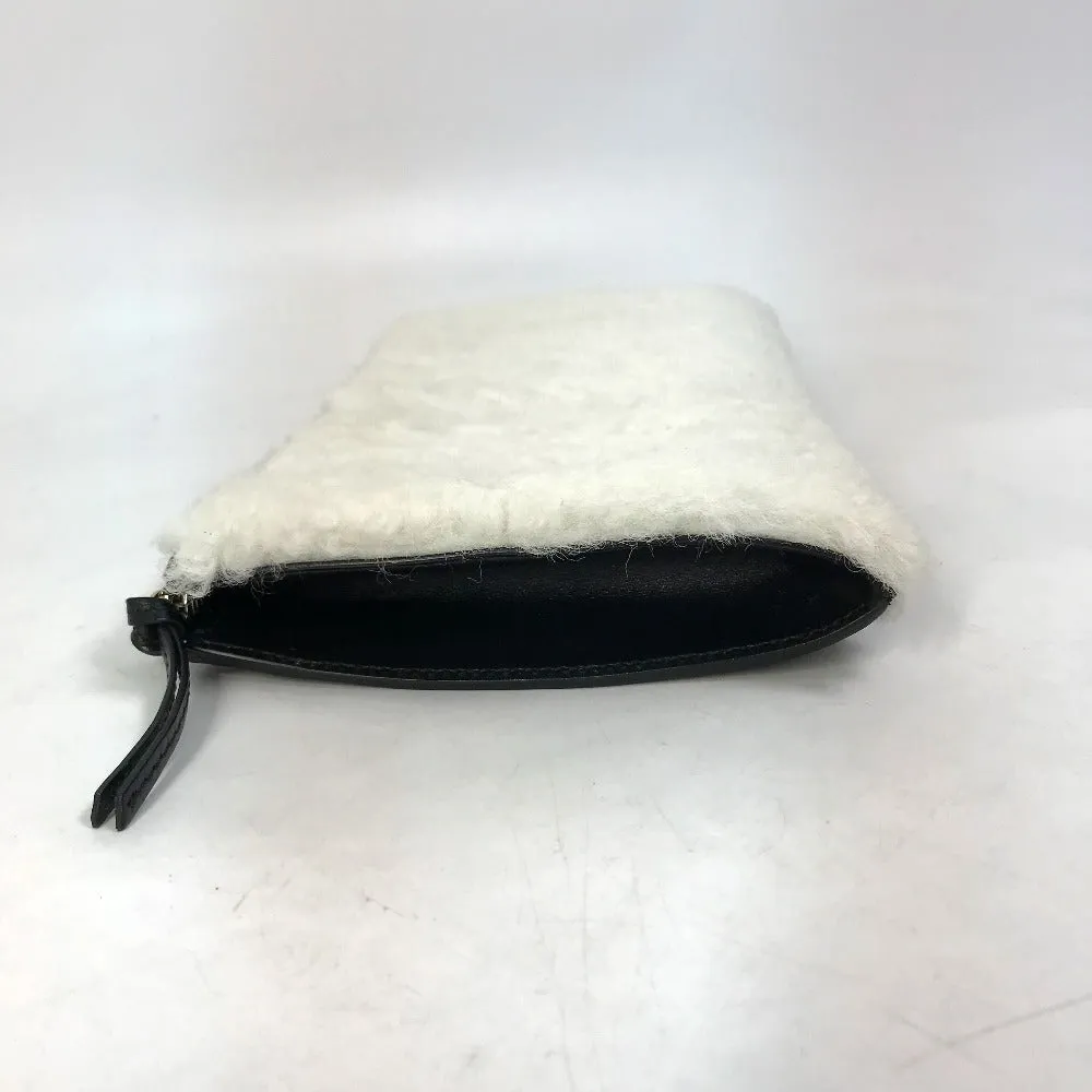 BALENCIAGA Clutch bag 347238 Leather, Mouton Black White logo Women Used Authentic