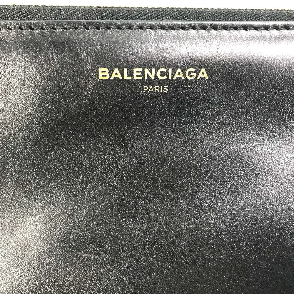 BALENCIAGA Clutch bag 347238 Leather, Mouton Black White logo Women Used Authentic