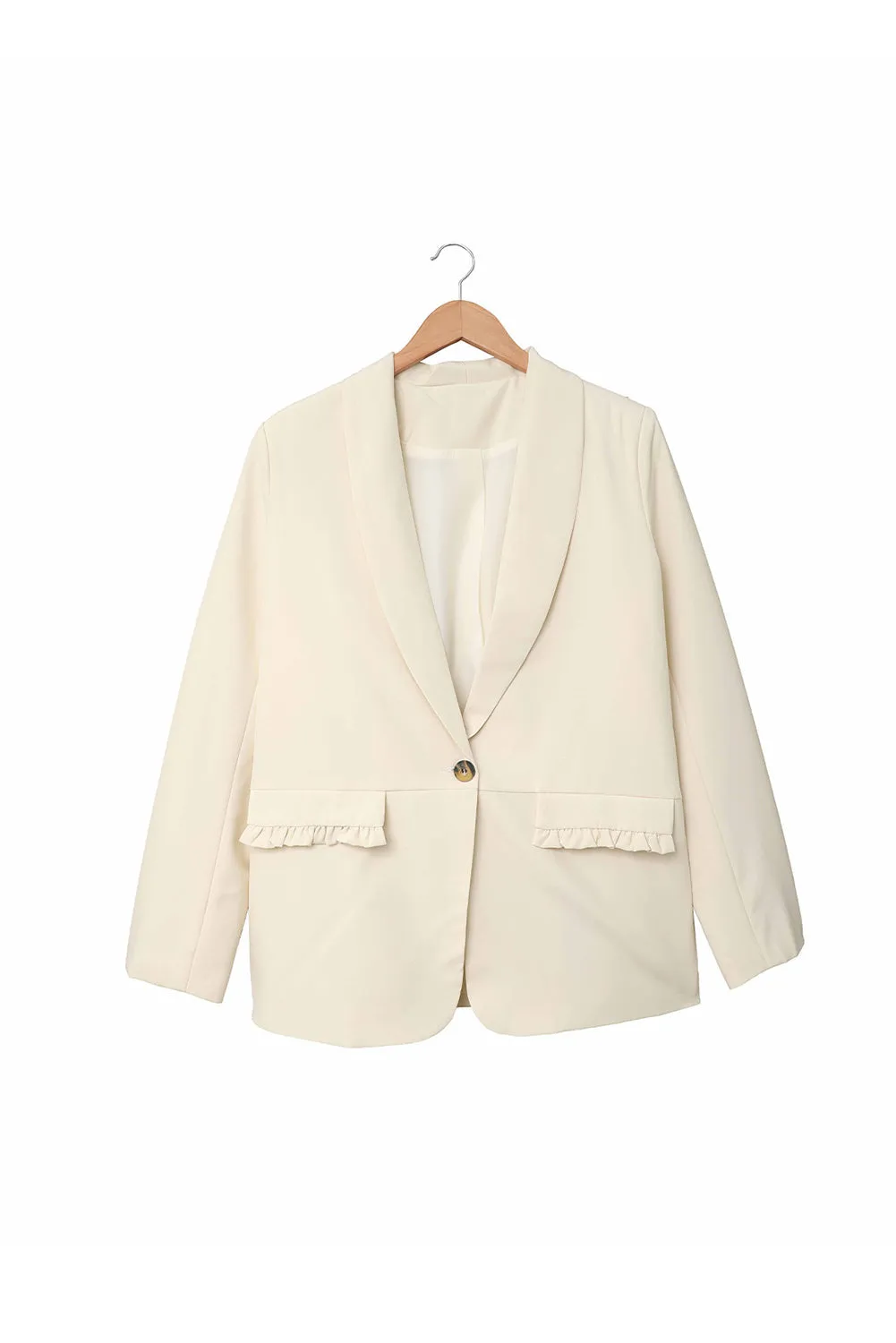 Beige Ruched Pocket Shawl Collar Blazer