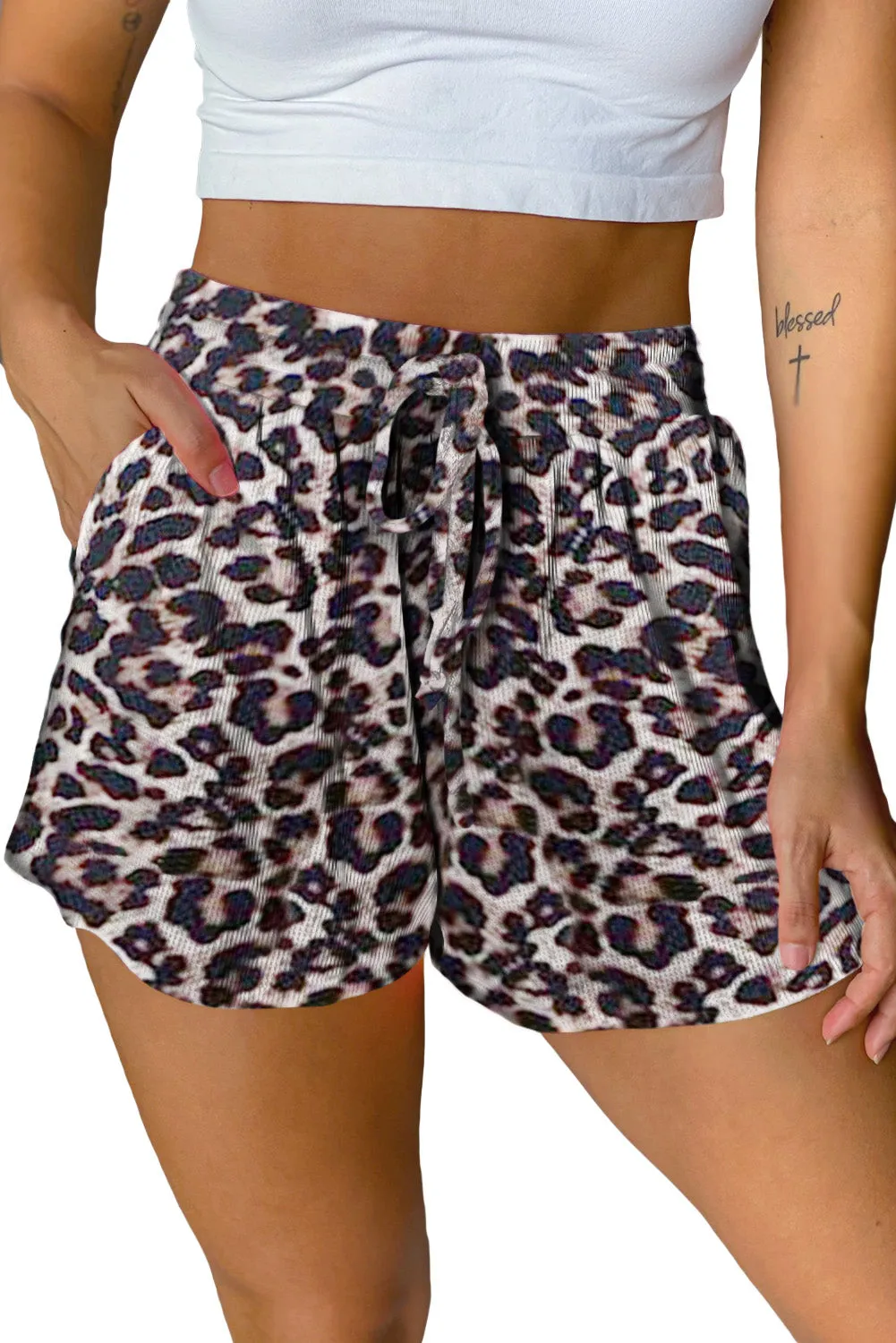 Beige Tie Dye Leopard Print Shorts