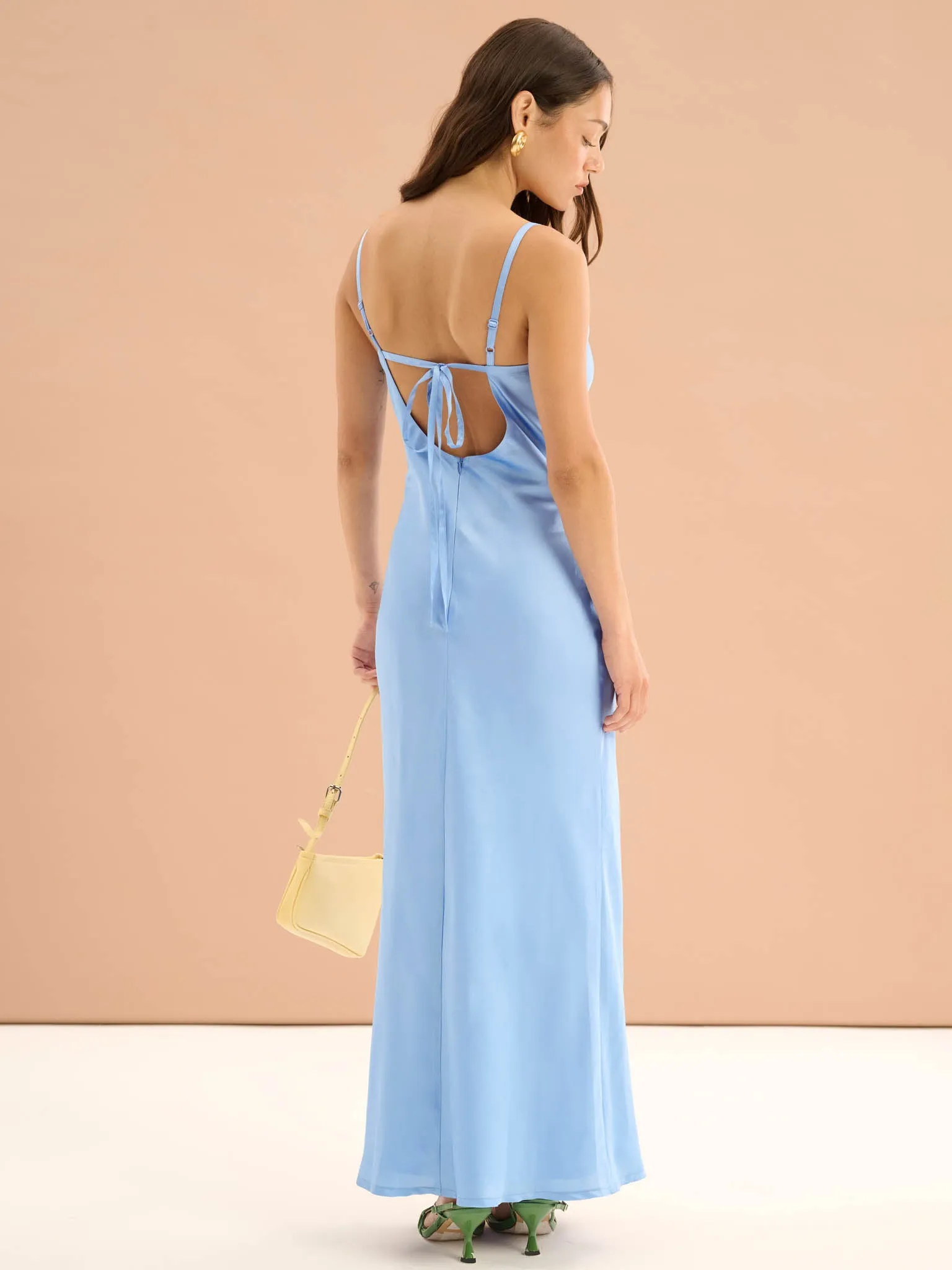 Belle Cowl Neck Strappy Back Midi Dress in Light Blue