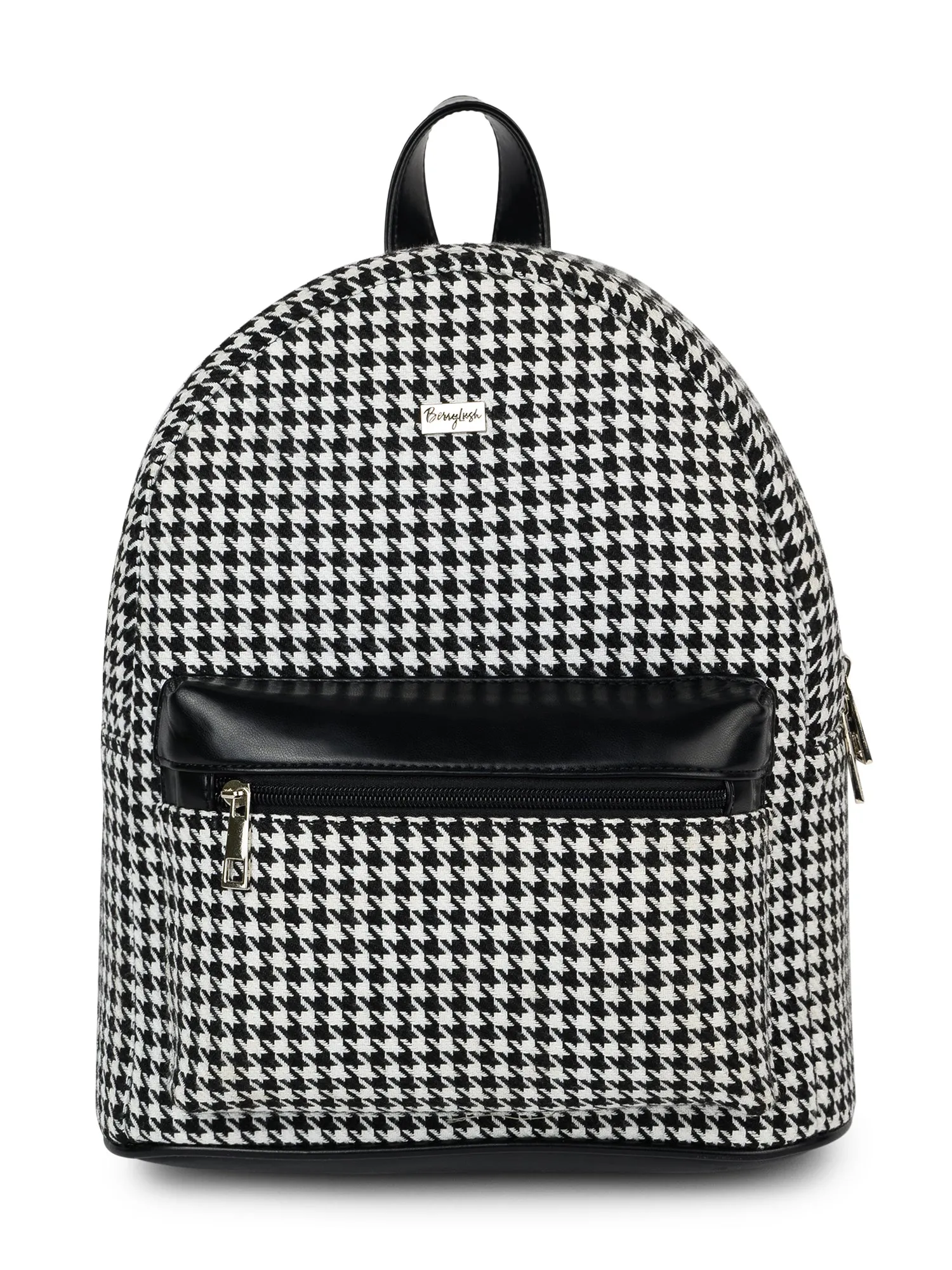 Berrylush Women Black Checkered Casual Backpack