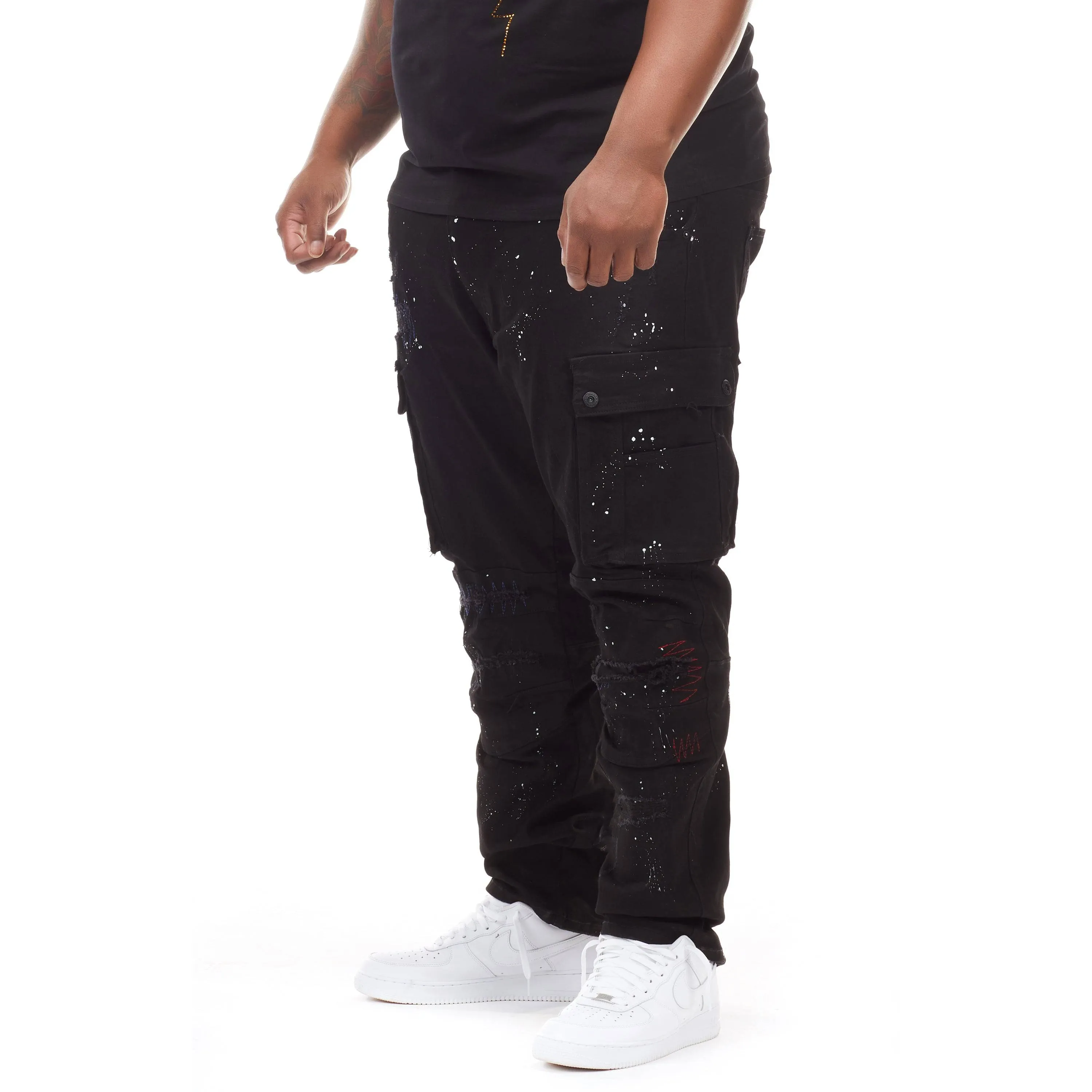 Big and Tall - Rip & Repair Cargo Pants - Black