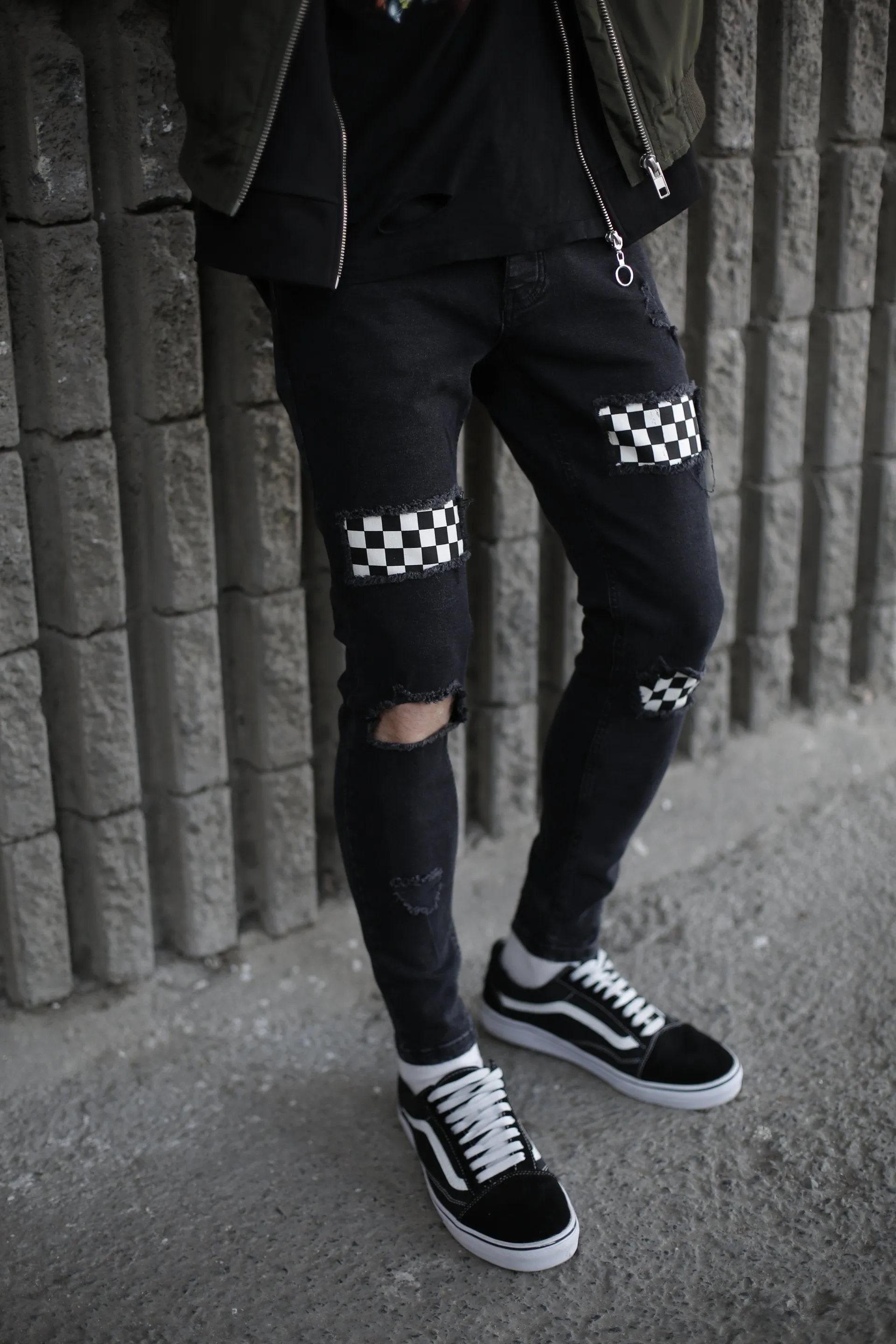 Black Chequered Jeans