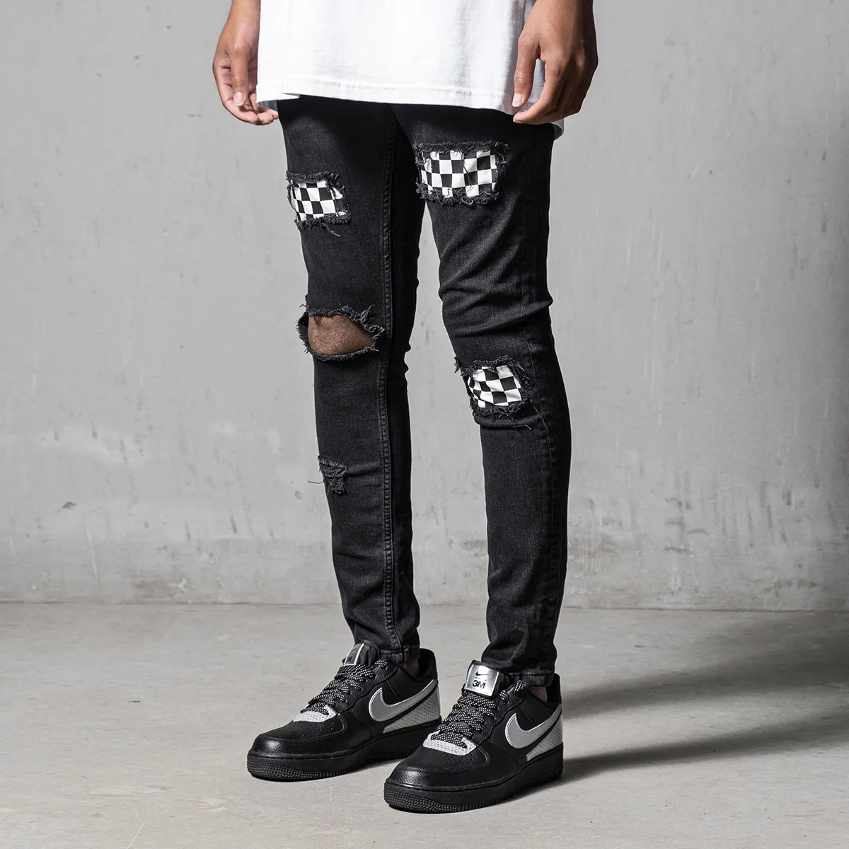 Black Chequered Jeans