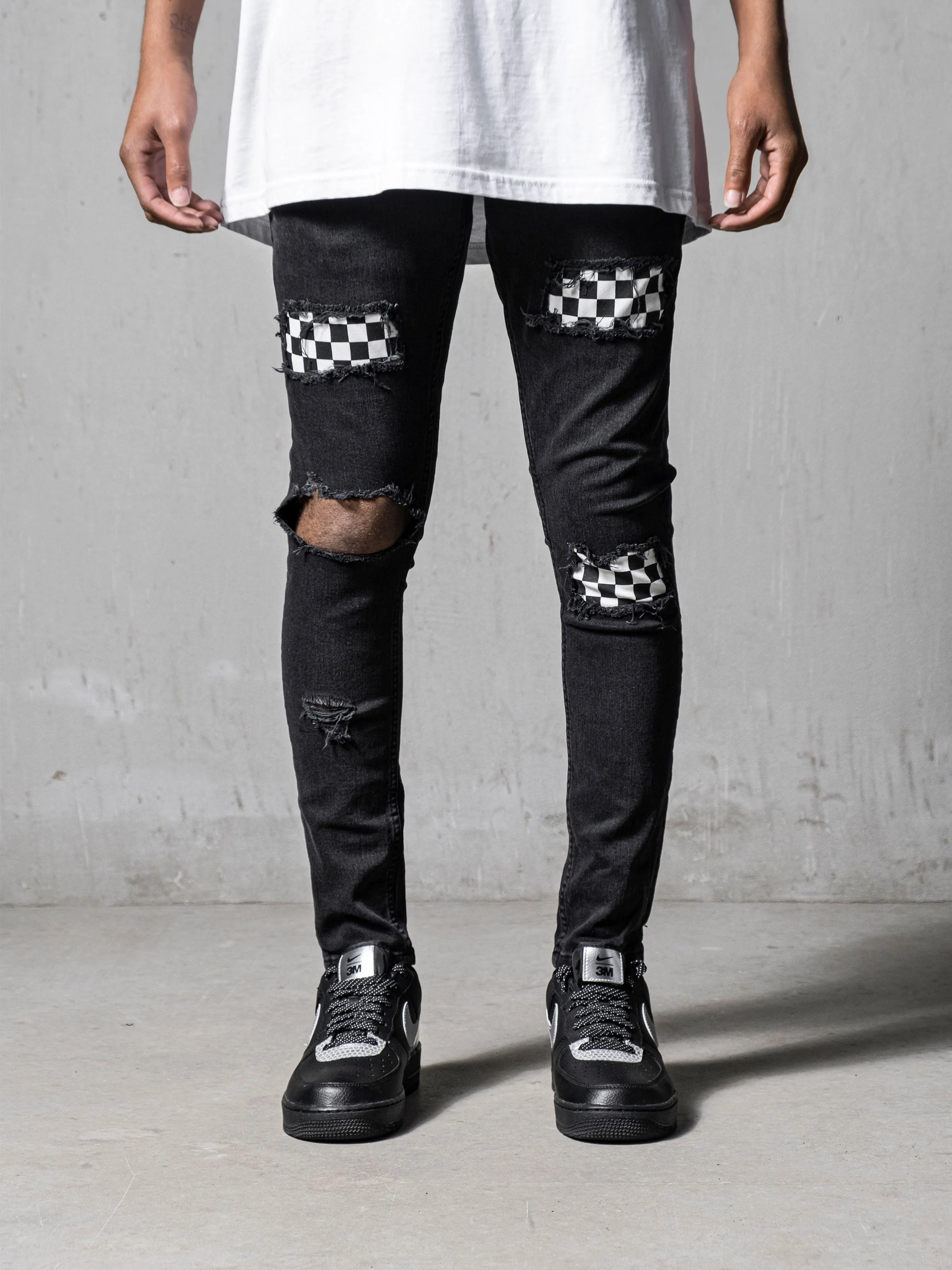 Black Chequered Jeans