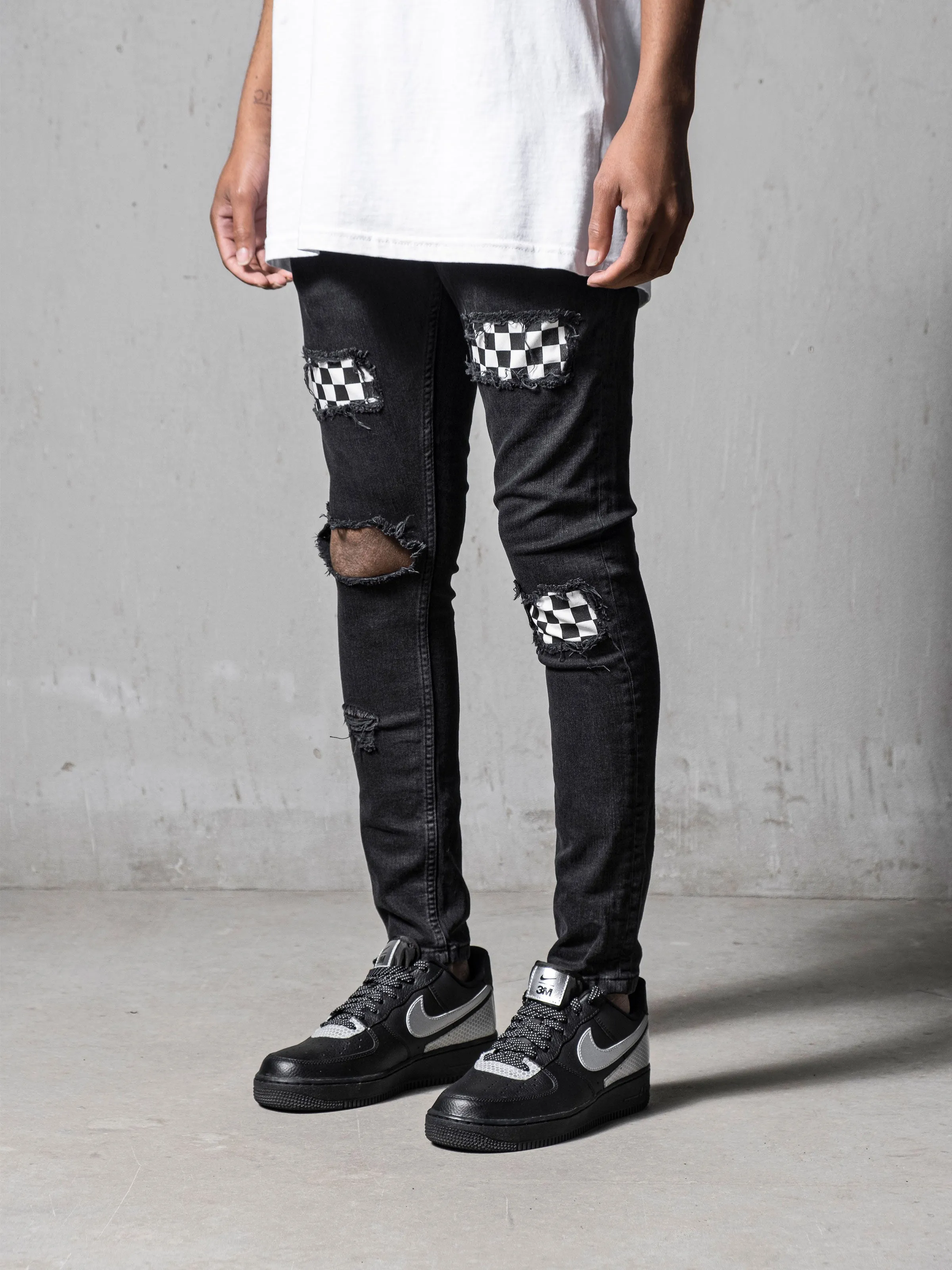 Black Chequered Jeans