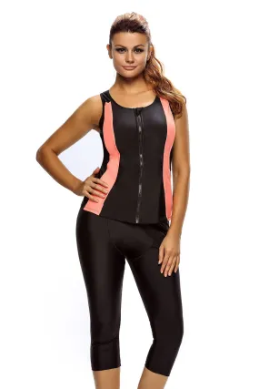 Black Contrast Zipped Wetsuit Tankini