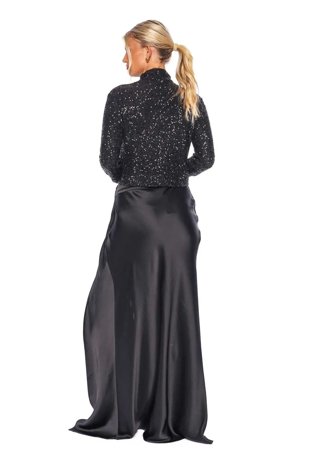 Black Doubleface Satin Asymmetric Maxi Skirt