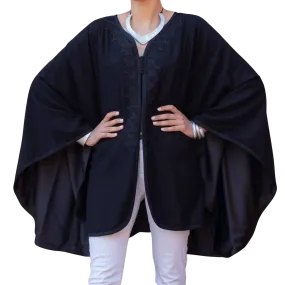 Black Embroidered wool and cashmere cape