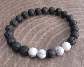 Black Lava and Howlite Accent Stone Bead Bracelet