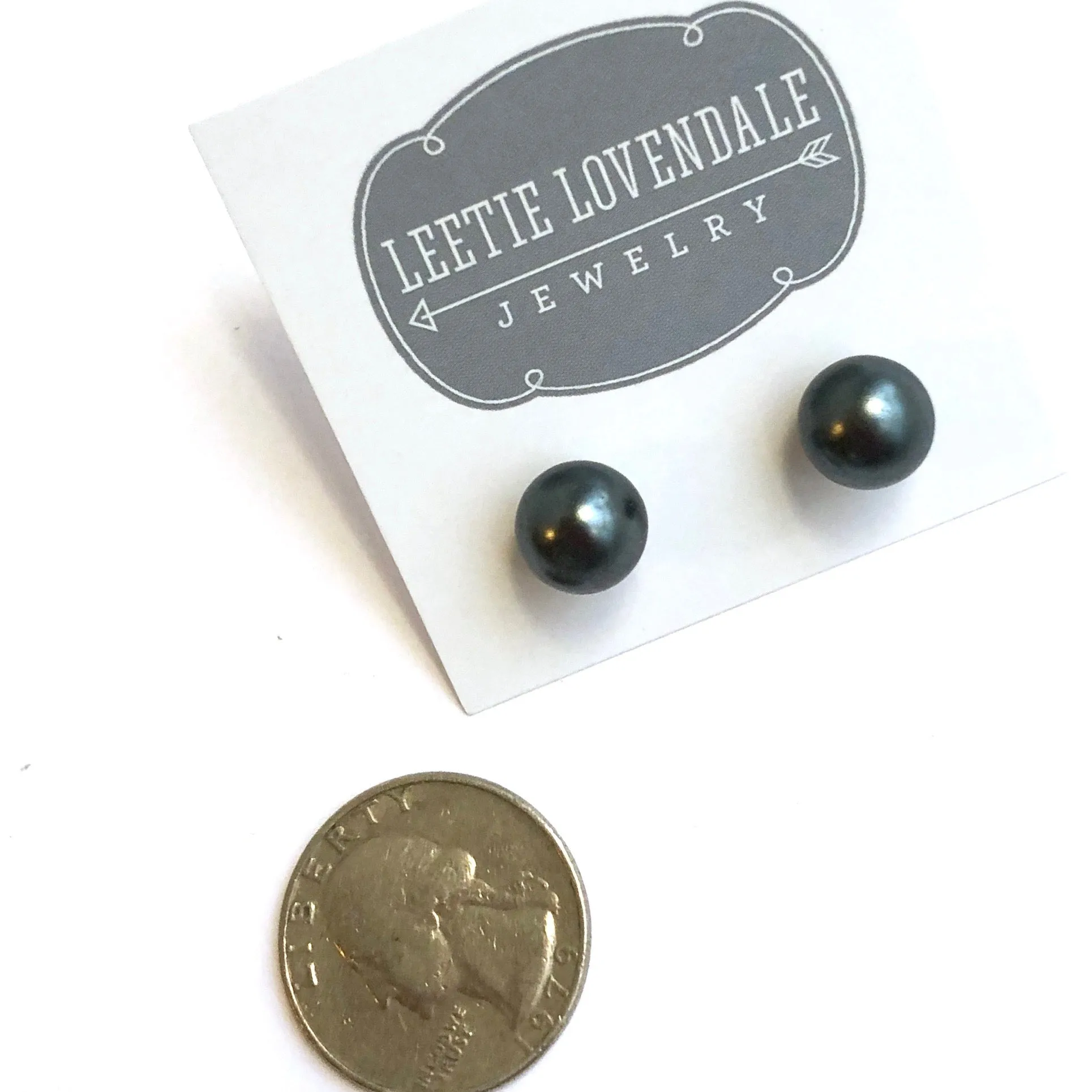 Black Pewter Pearl Lucite Ball Stud Earrings