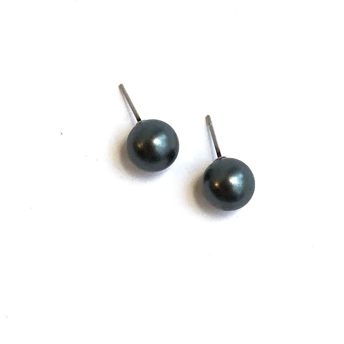 Black Pewter Pearl Lucite Ball Stud Earrings