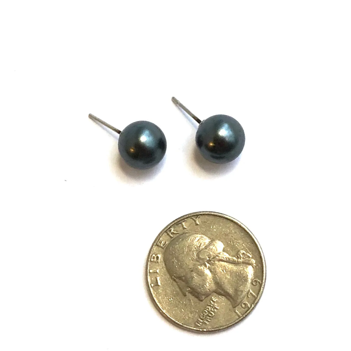 Black Pewter Pearl Lucite Ball Stud Earrings