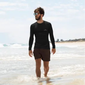 Black Solid Color Men's Top, Best Men's Rash Guard UPF 50  Long Sleeves Designer Polyester Spandex Sportswear