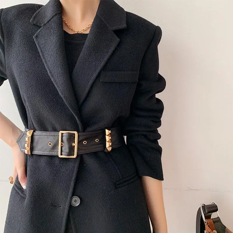 Black Wool Blazer Suit Coat With Belt