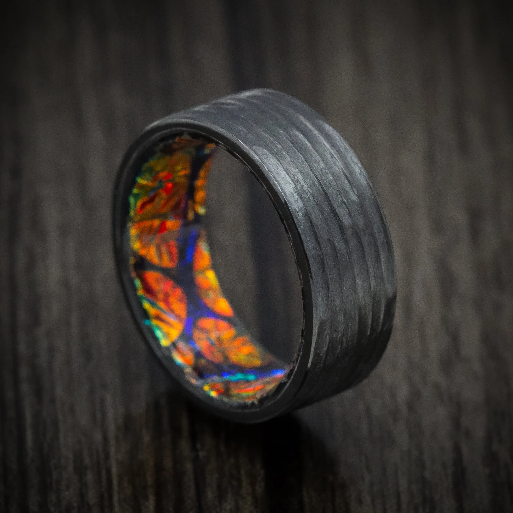 Black Zirconium and Dichrolam Sleeve Men's Ring Custom Made Band