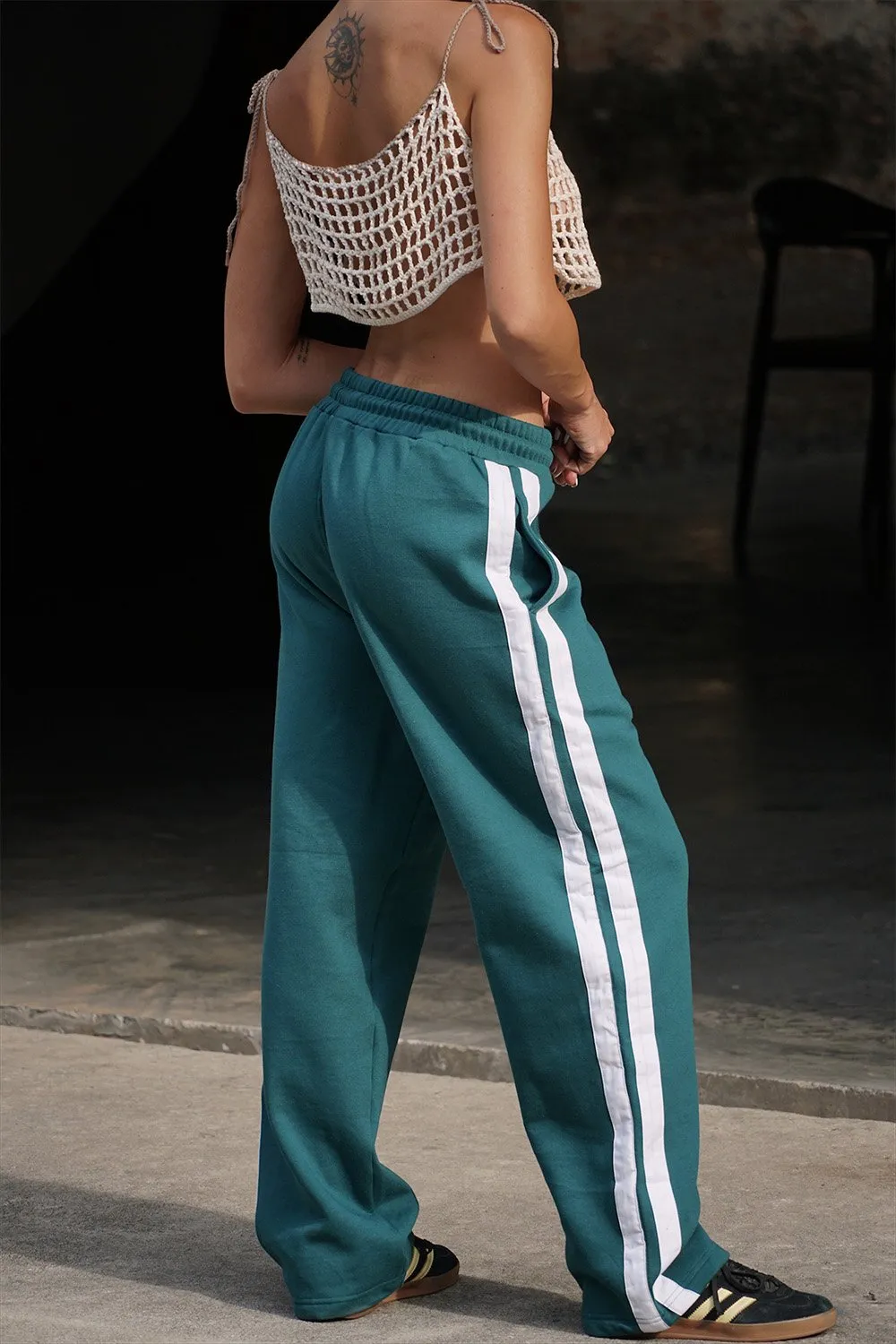 Bottle Green Sporty Straight Fit Pants