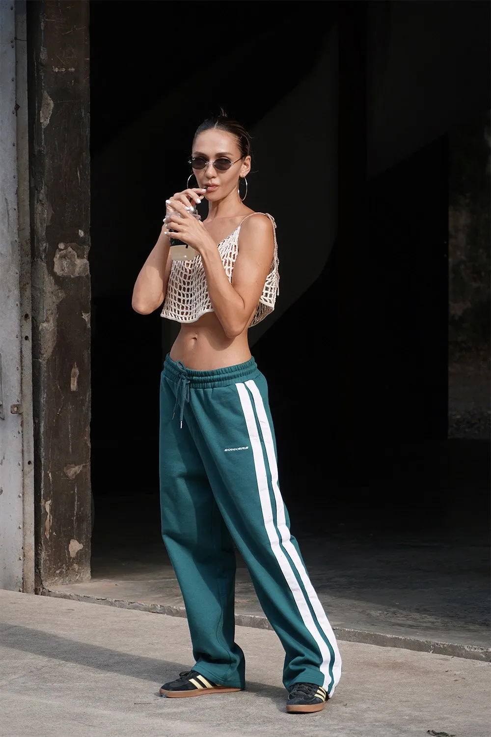 Bottle Green Sporty Straight Fit Pants