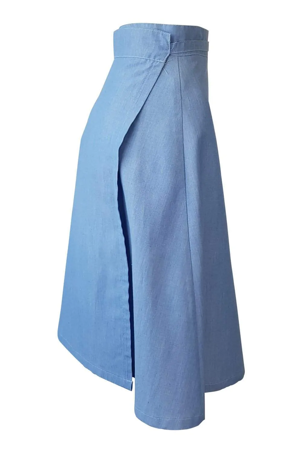 BRIAN Vintage Blue Cotton Wrap Around Knee Length Skirt (UK 12)