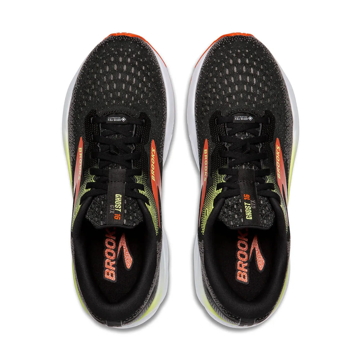 Brooks Ghost 16 GTX Mens | Black/mandarin Red/green