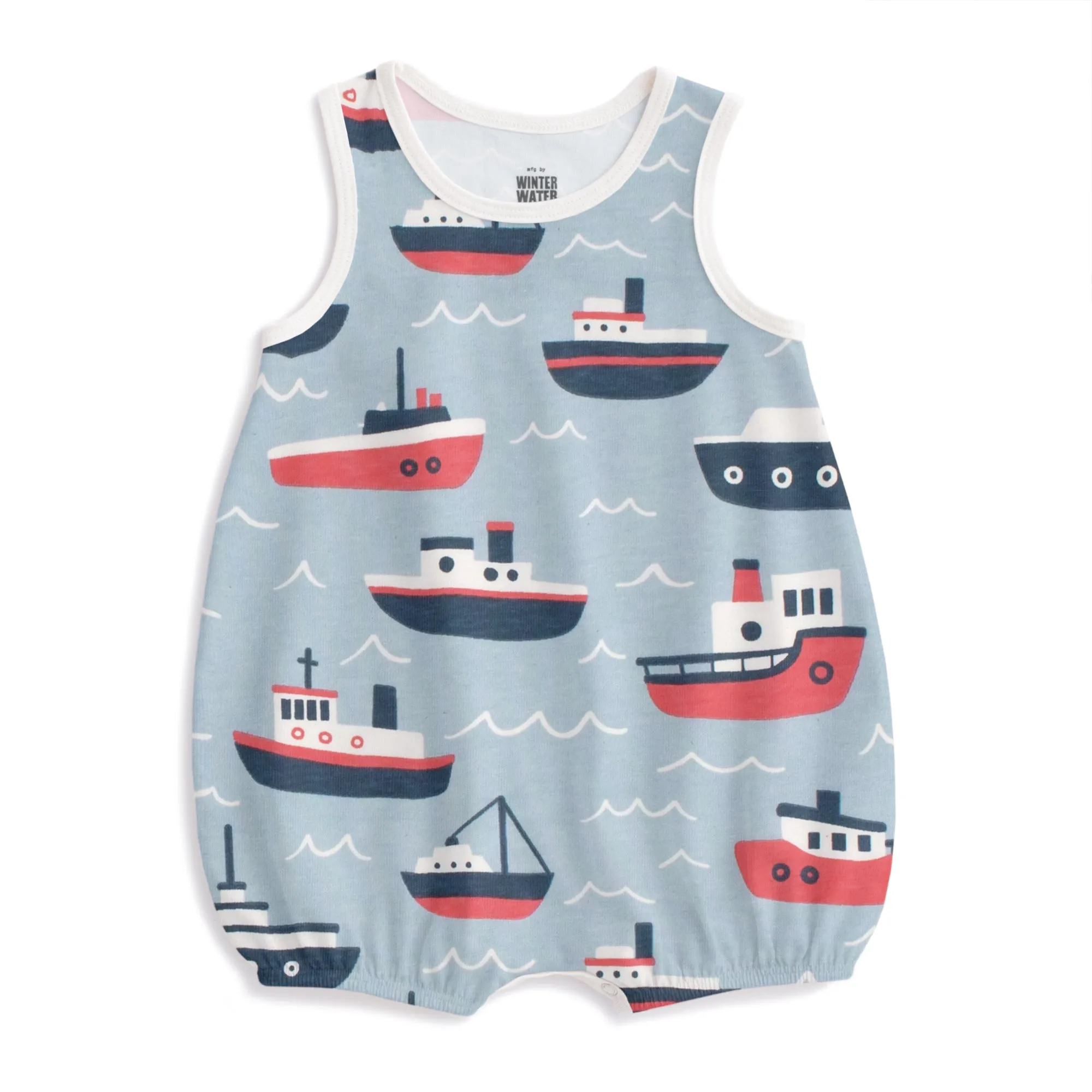 Bubble Romper - Tugboats Pale Blue