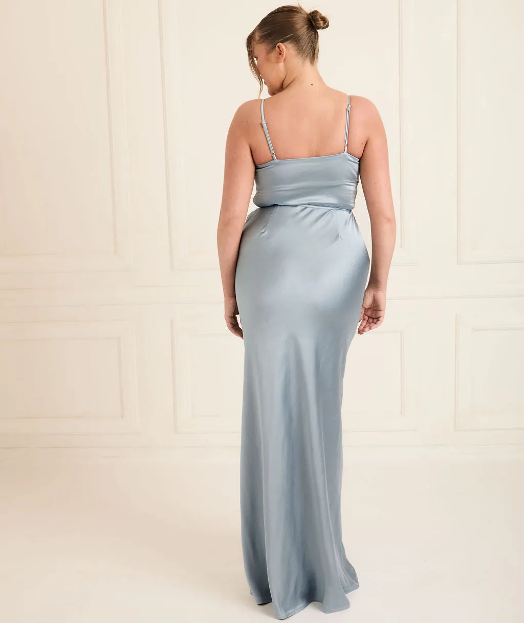 Cami Cowl Front Satin Bridesmaid Dress - Dusty Blue