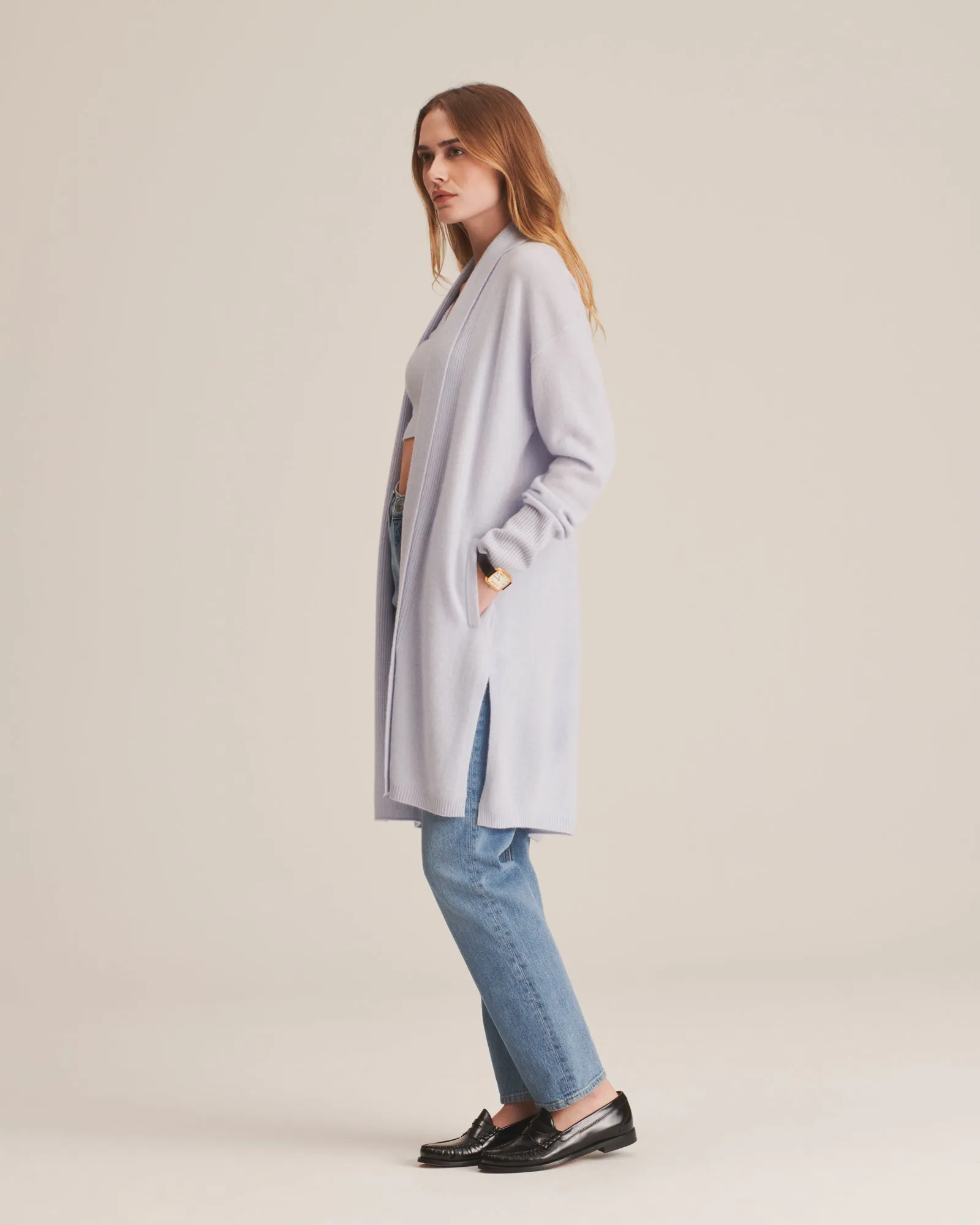 Cashmere Duster Cardigan with Side Slits