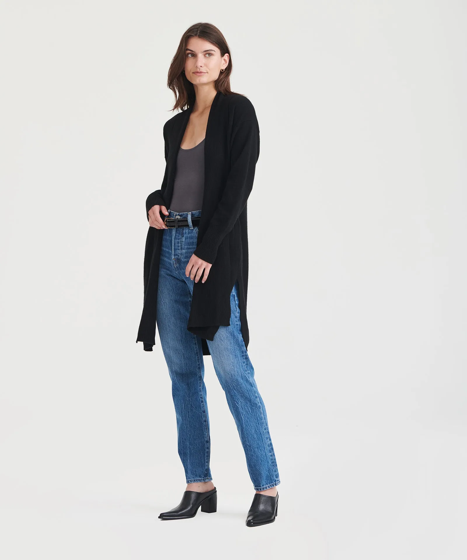 Cashmere Duster Cardigan with Side Slits