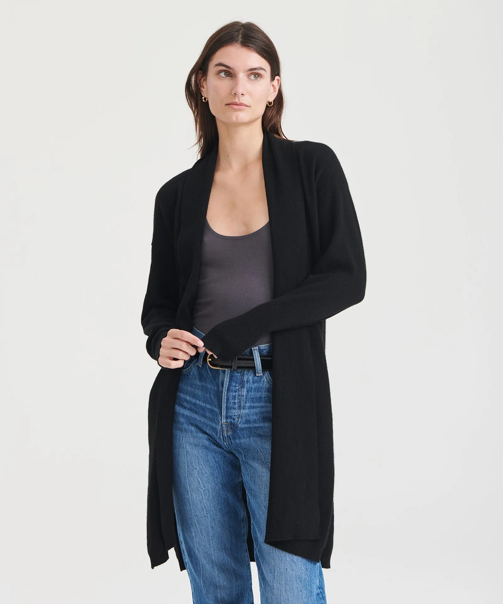 Cashmere Duster Cardigan with Side Slits