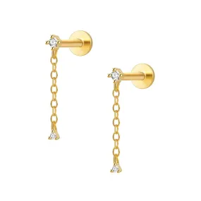 Chain Flat Stud Earrings with CZ Diamonds