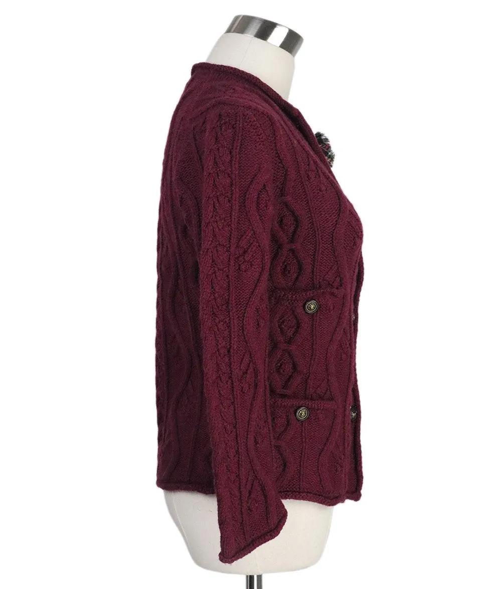 Chanel 2013 Plum Cashmere Cable Knit Cardigan sz 2