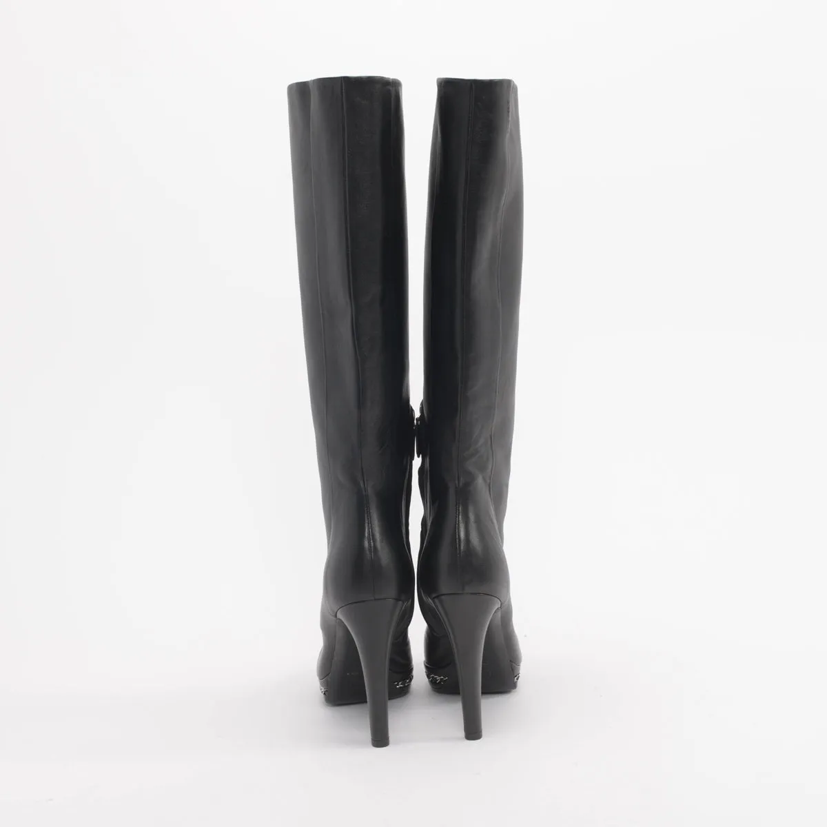 Chanel Black Leather Chain Platform Boots 40