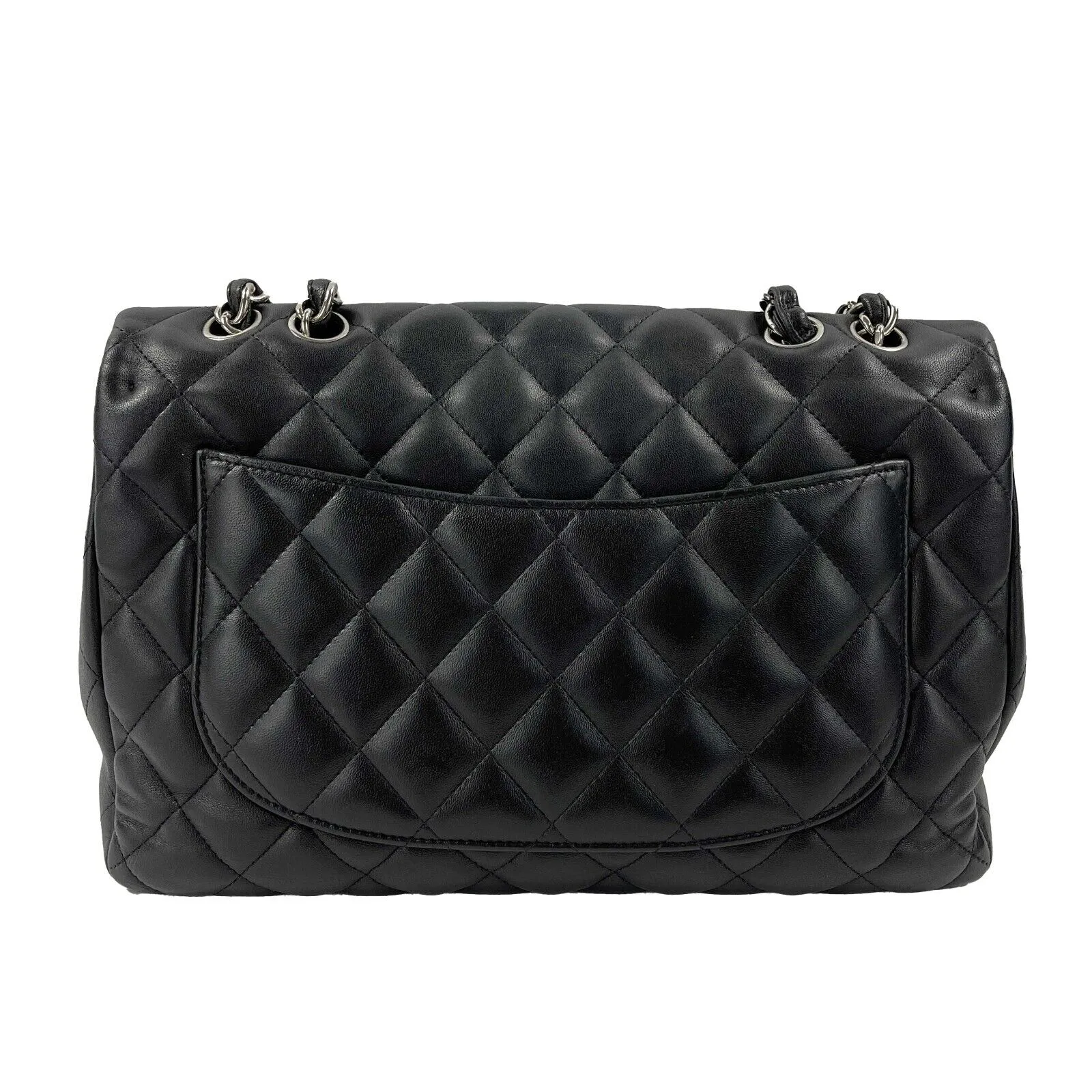 CHANEL - Jumbo Classic Flap CC Quilted Black Lambskin Shoulder Bag / Crossbody