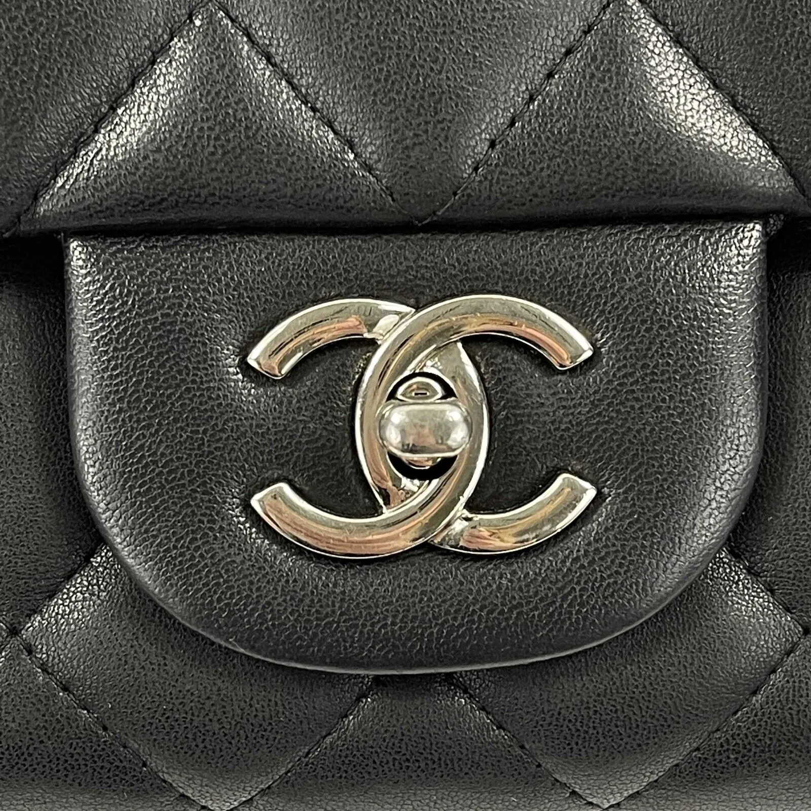 CHANEL - Jumbo Classic Flap CC Quilted Black Lambskin Shoulder Bag / Crossbody