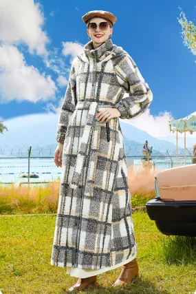 Check Hooded Single Breasted Maxi Coat