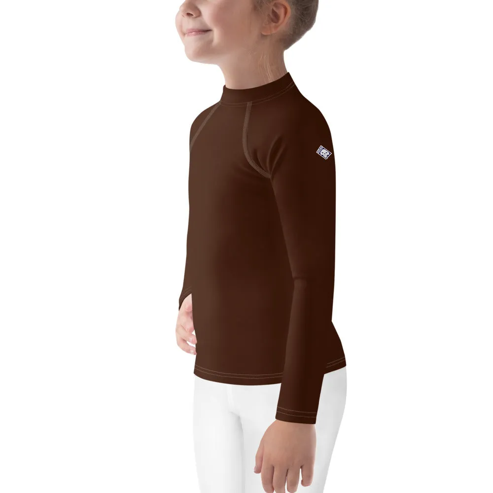 Chic Coverage: Solid Color Rash Guards for Girls - Chocolate