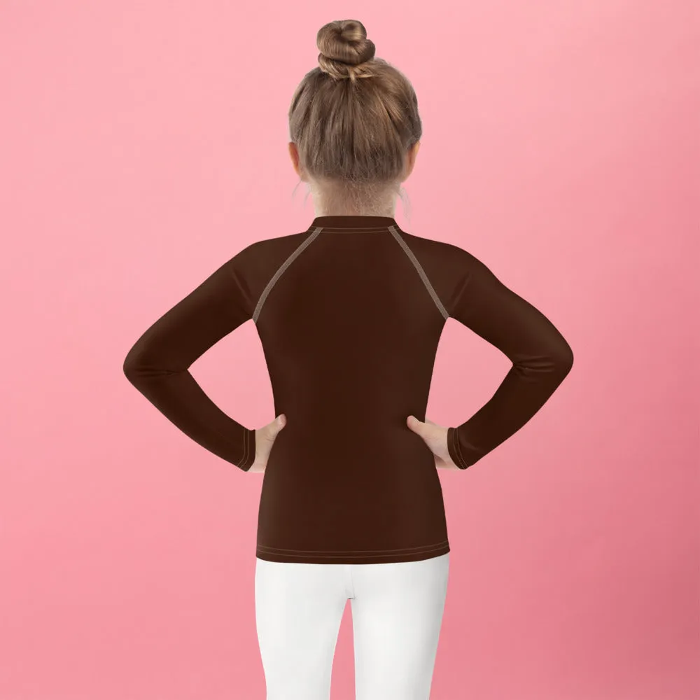 Chic Coverage: Solid Color Rash Guards for Girls - Chocolate