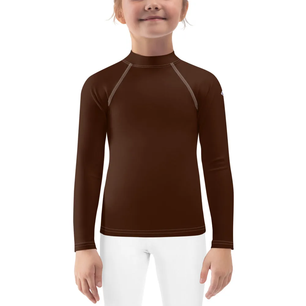 Chic Coverage: Solid Color Rash Guards for Girls - Chocolate